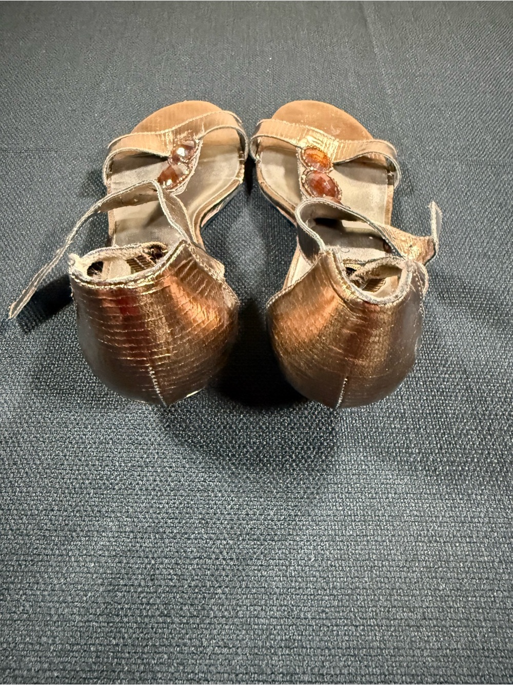 Karen Scott Bronze Jeweled T-Strap Heels‎ - Picture 7 of 8